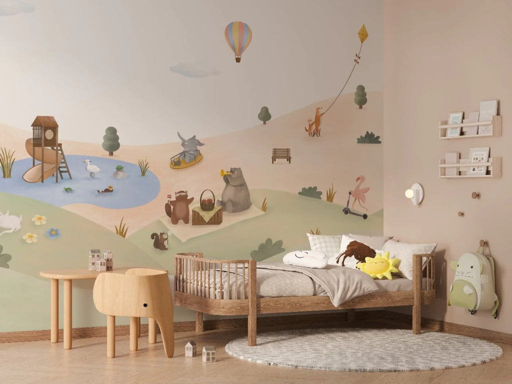 Animal Playground Adventure Mural Wallpaper for children bedroom