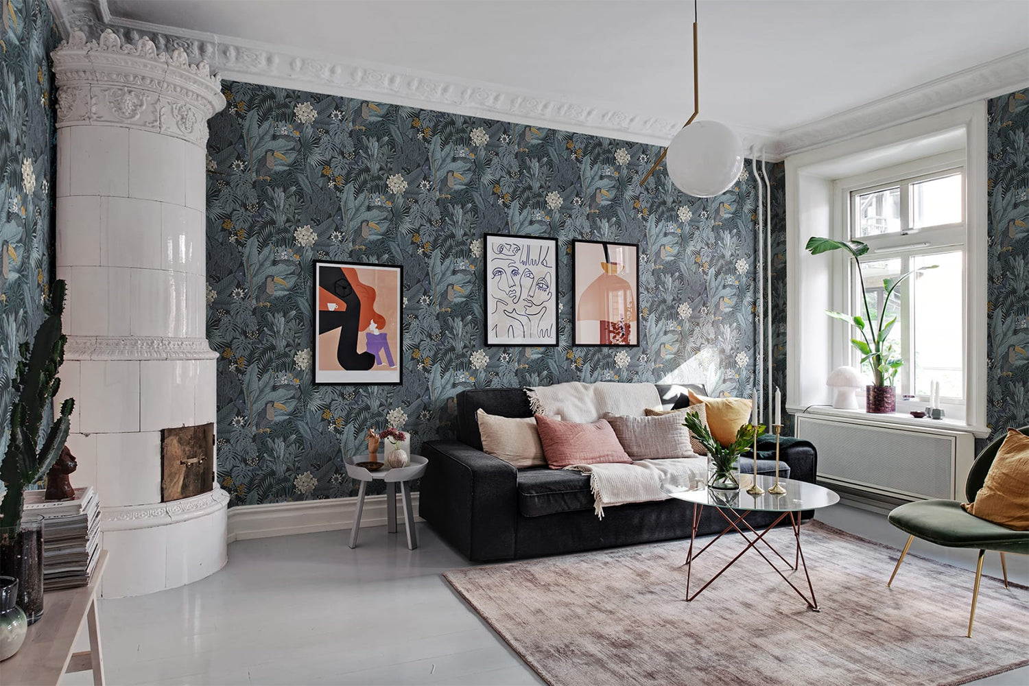 Furada Floral and Toucan safari wallpaper with toucans among pastel flowers