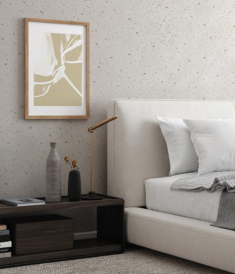 Gold Metallic Confetti Speckles, Pattern Wallpaper Gold Metallic Confetti Speckles, Pattern Wallpaper featured in modern bedroom