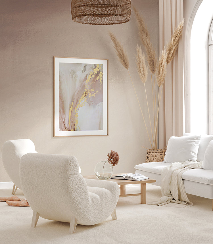 Stella Skies Ombre Wallpaper in a soft monochrome interior