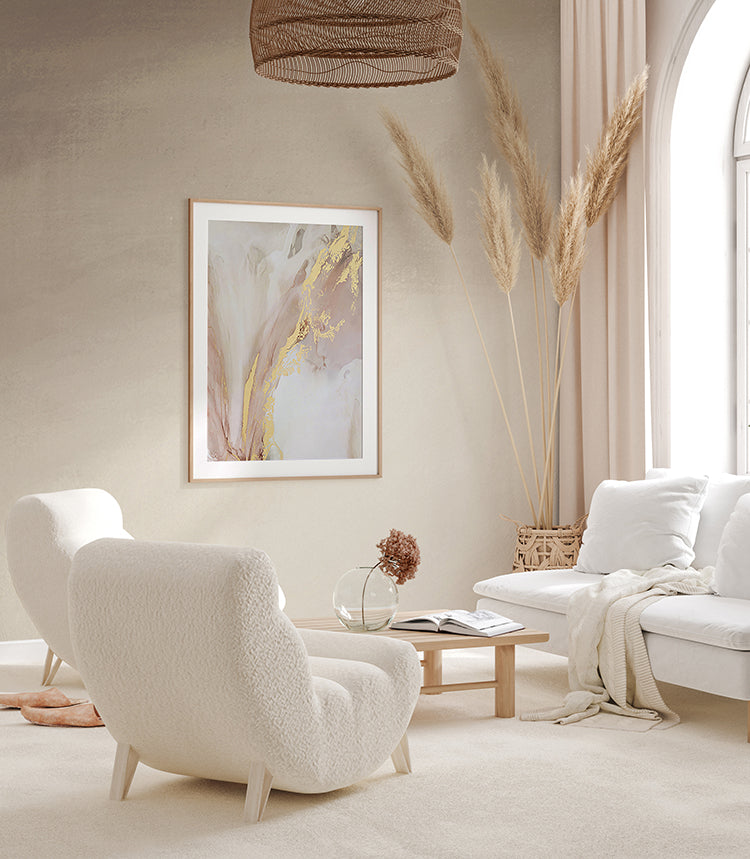 Stella Skies ombre beige wallpaper with a soft gradient in a bright living room