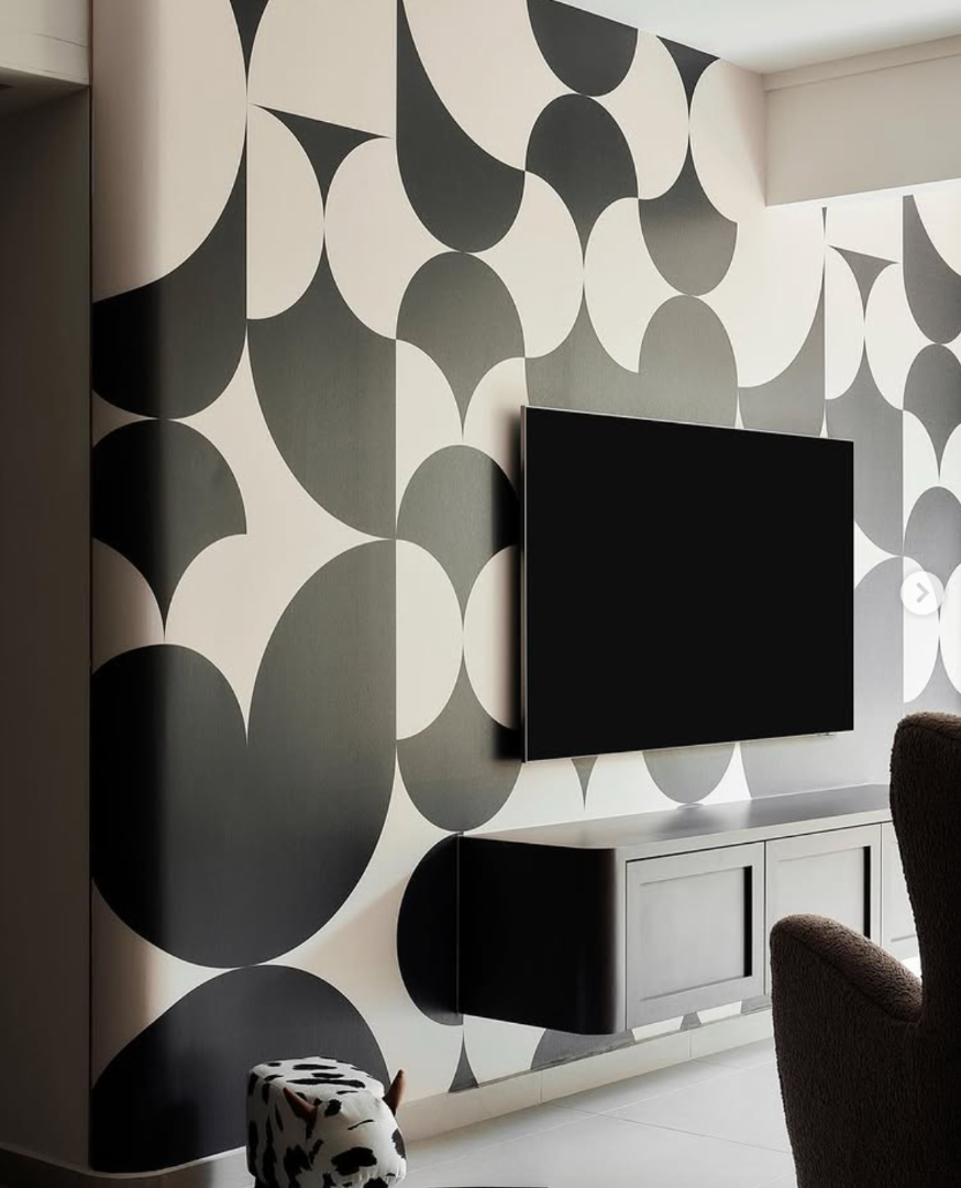 Geometric wallpaper for modern TV feature wall with arc pattern