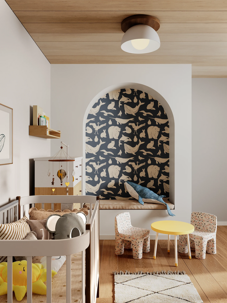 Frosty Friends Animal Pattern Wallpaper for nurseries. 