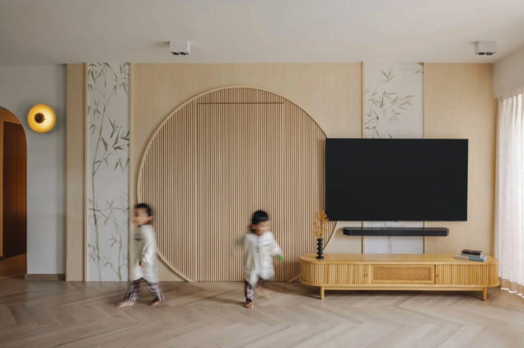 Bamboo Garden Japanese Mural Wallpaper on TV feature wall